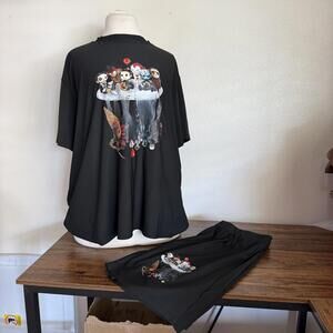 Black Horror Character Print T-Shirt and Shorts Set 2XL